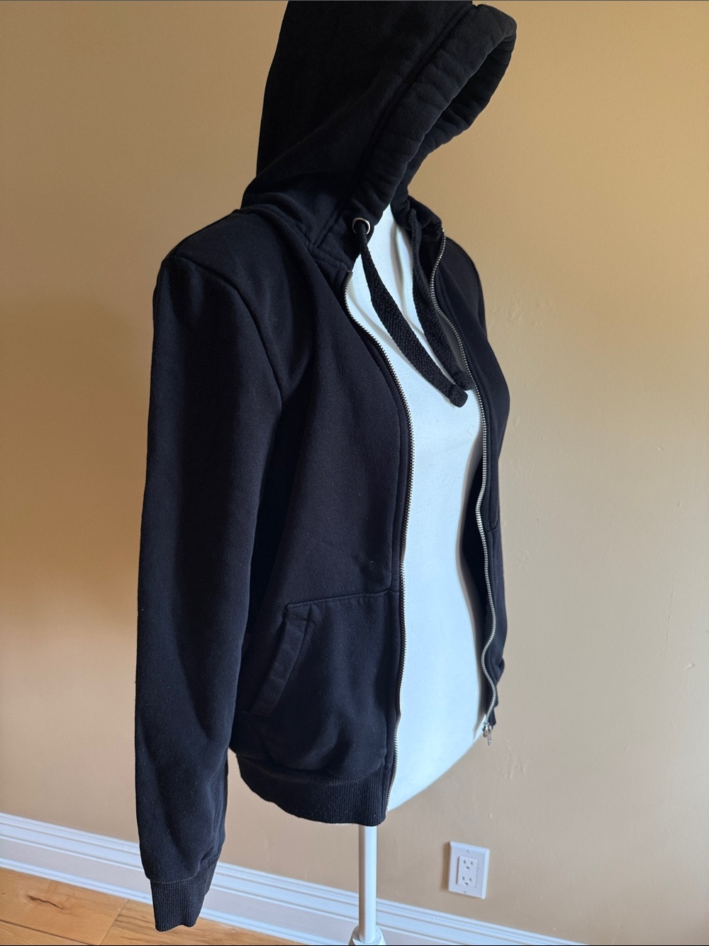 Divided H&M Black Zip-Up Hoodie with Drawstring